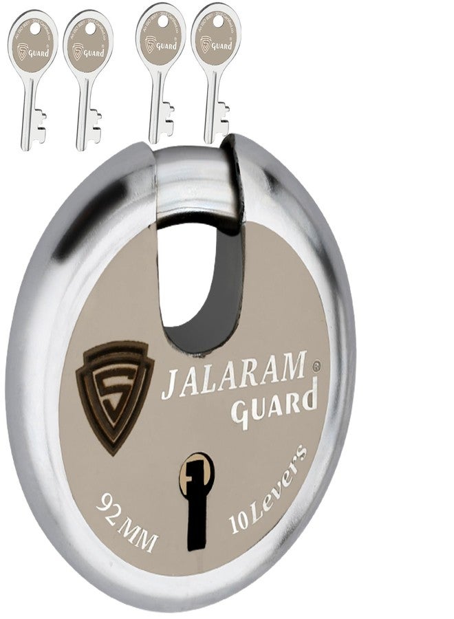 S-GUARD Heavy Duty Shutter Locks for Shop|, Main Gate| Main Door| Godowns| Offices| Warehouse| Trucks- Silver,Laser Print Design (JALARAM-92MM-10 Lever) - Image 1